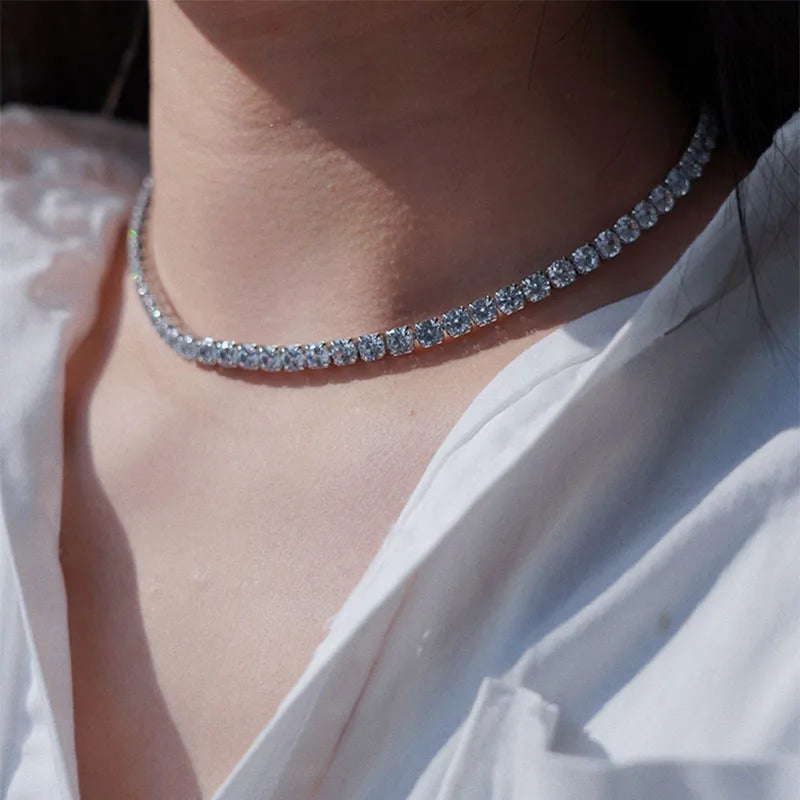 Luxe Zircon Tennis Necklace – Elegant Silver Choker with Brilliant Sparkle
