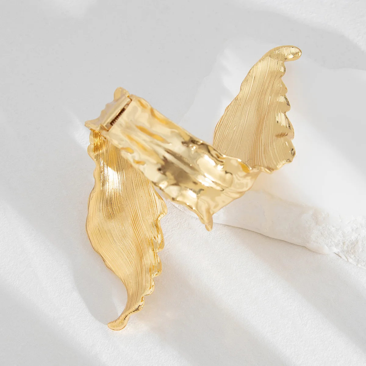 Golden Leaf Statement Wide Bangle Bracelet – Sculptural Geometric Cuff