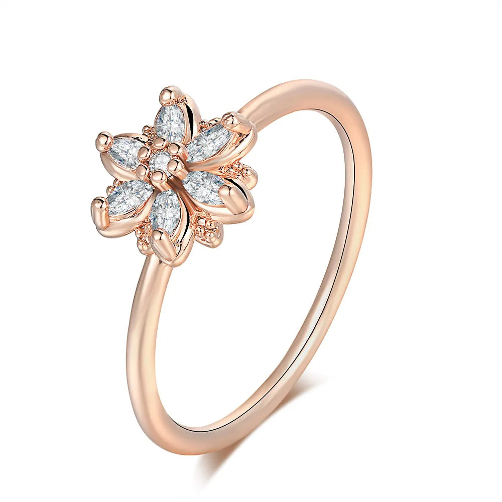 Chic Flower Finger Ring – Rose Gold Tone with Sparkling Gem