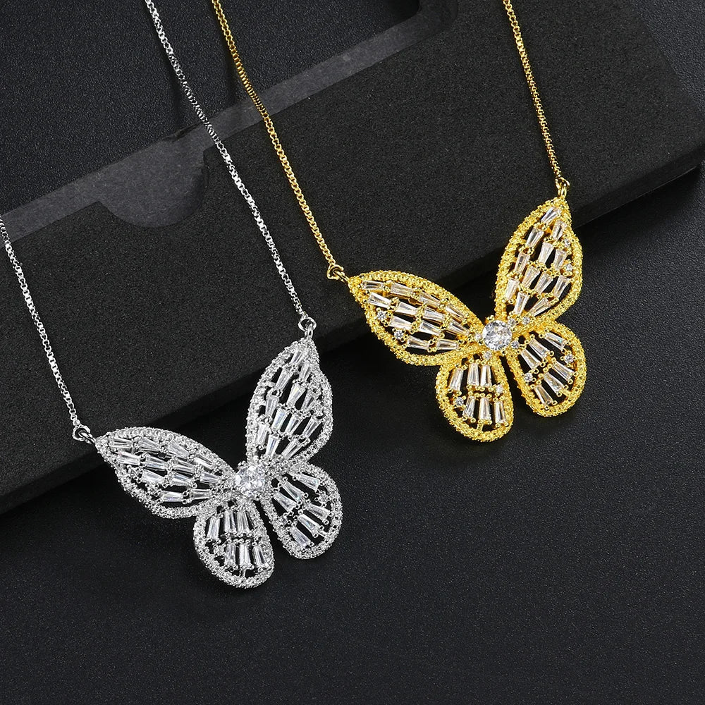 Shimmering Butterfly Pendant Necklace – Luxury Cubic Zirconia with Silver Chain