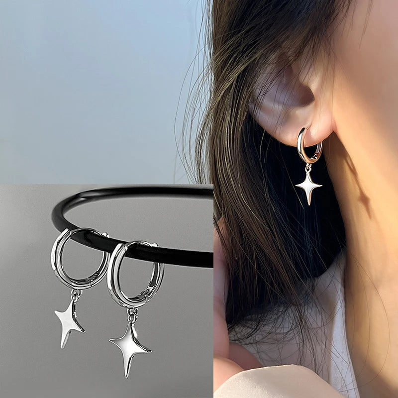 Sterling Silver Star Drop Earrings – Elegant Tassel Chain Design