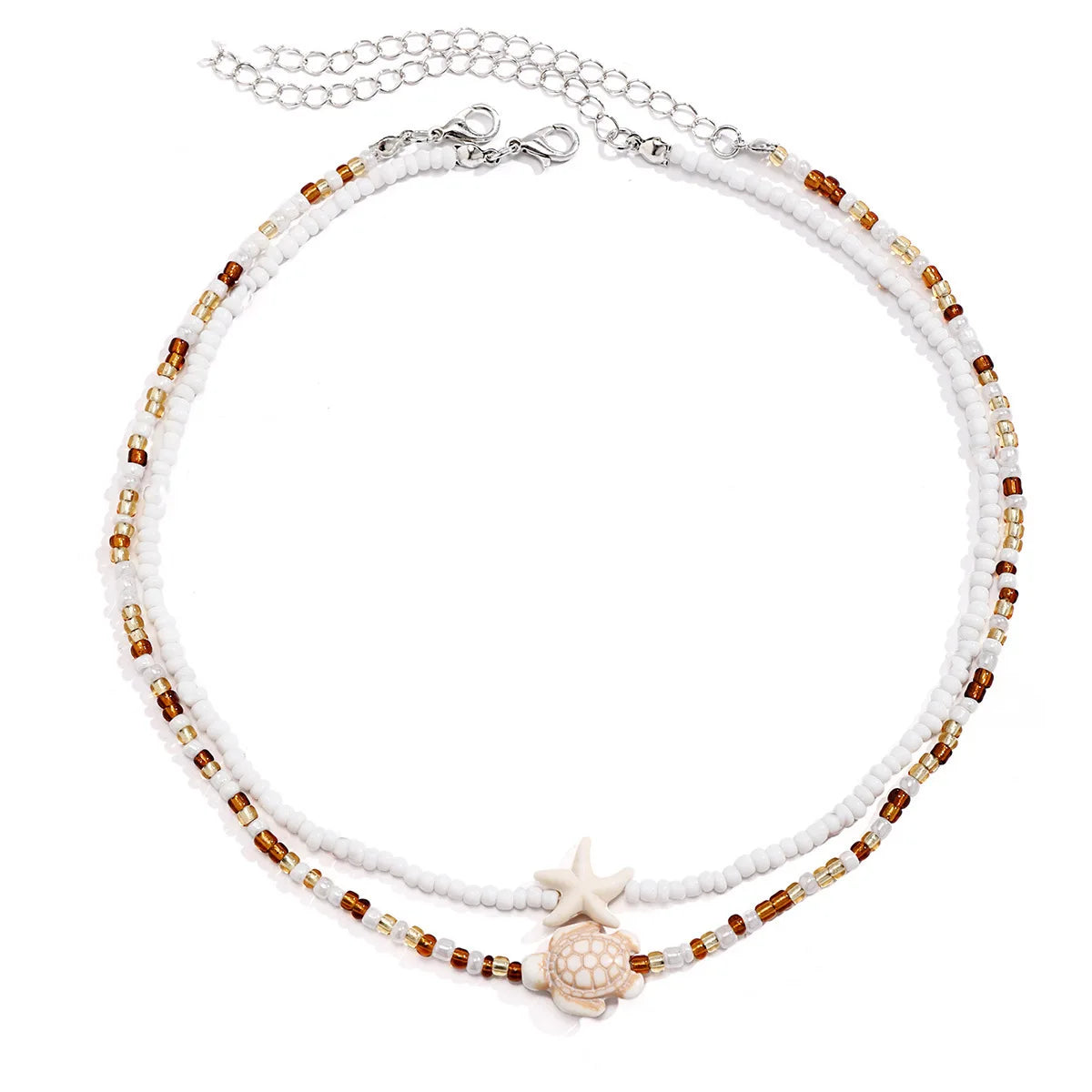 Tidepool Starfish & Turtle Beaded Choker – Adjustable Surf Necklace, Ocean-Inspired Design