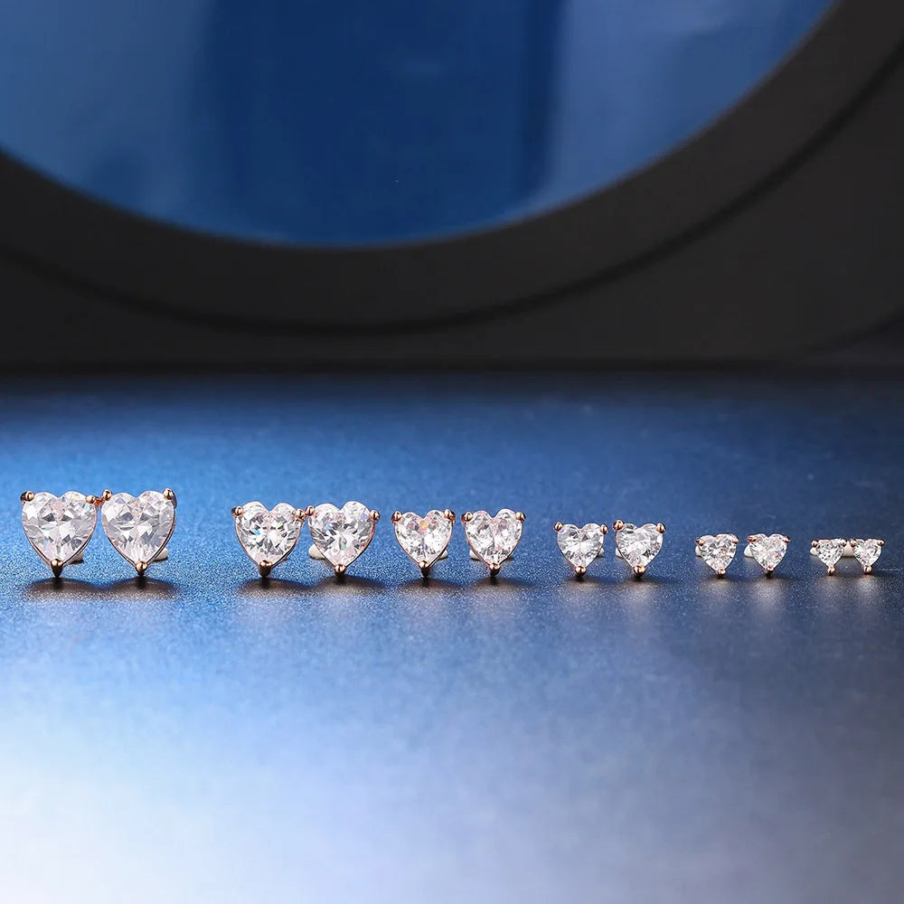 Luxe Heart Zircon Earrings – Dazzling Crystal Studs in Multiple Sizes