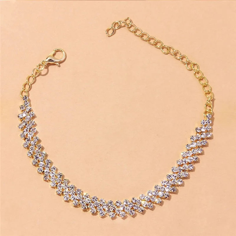 Shining Cubic Zirconia Anklet – Elegant Silver Chain Ankle Bracelet